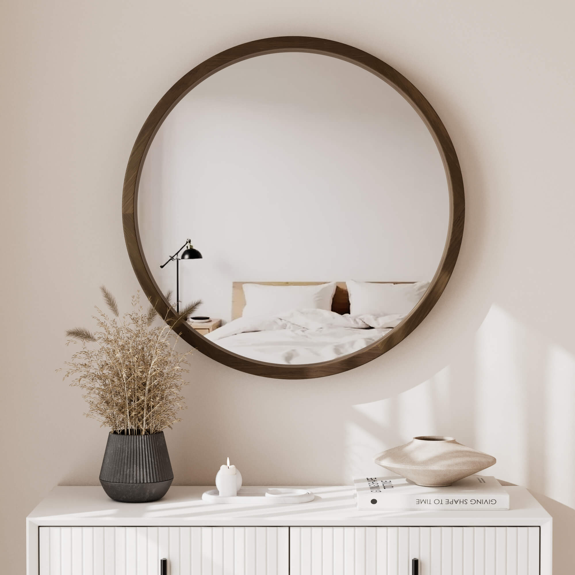 מראת עץ אגוז עגולה