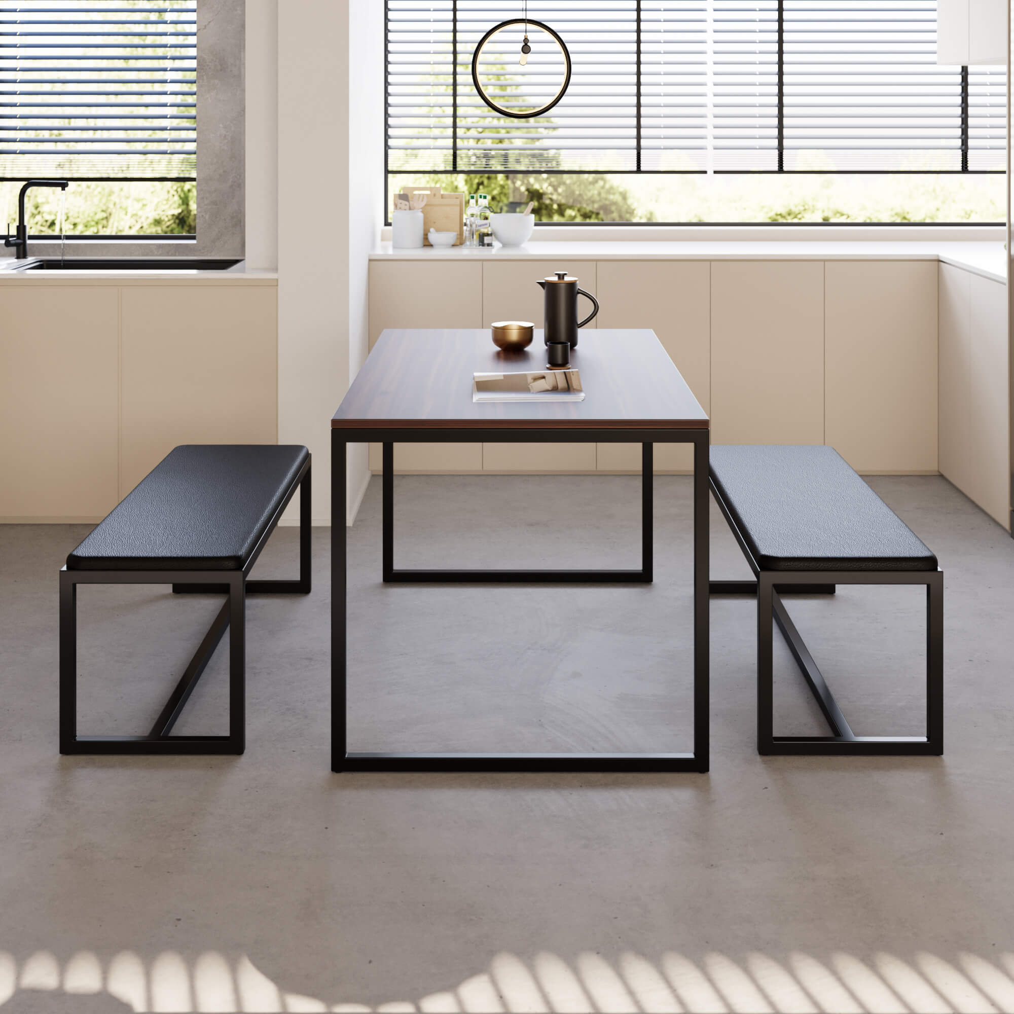 סט פינת אוכל ו-2 ספסלים מרופדים JIM אגוז