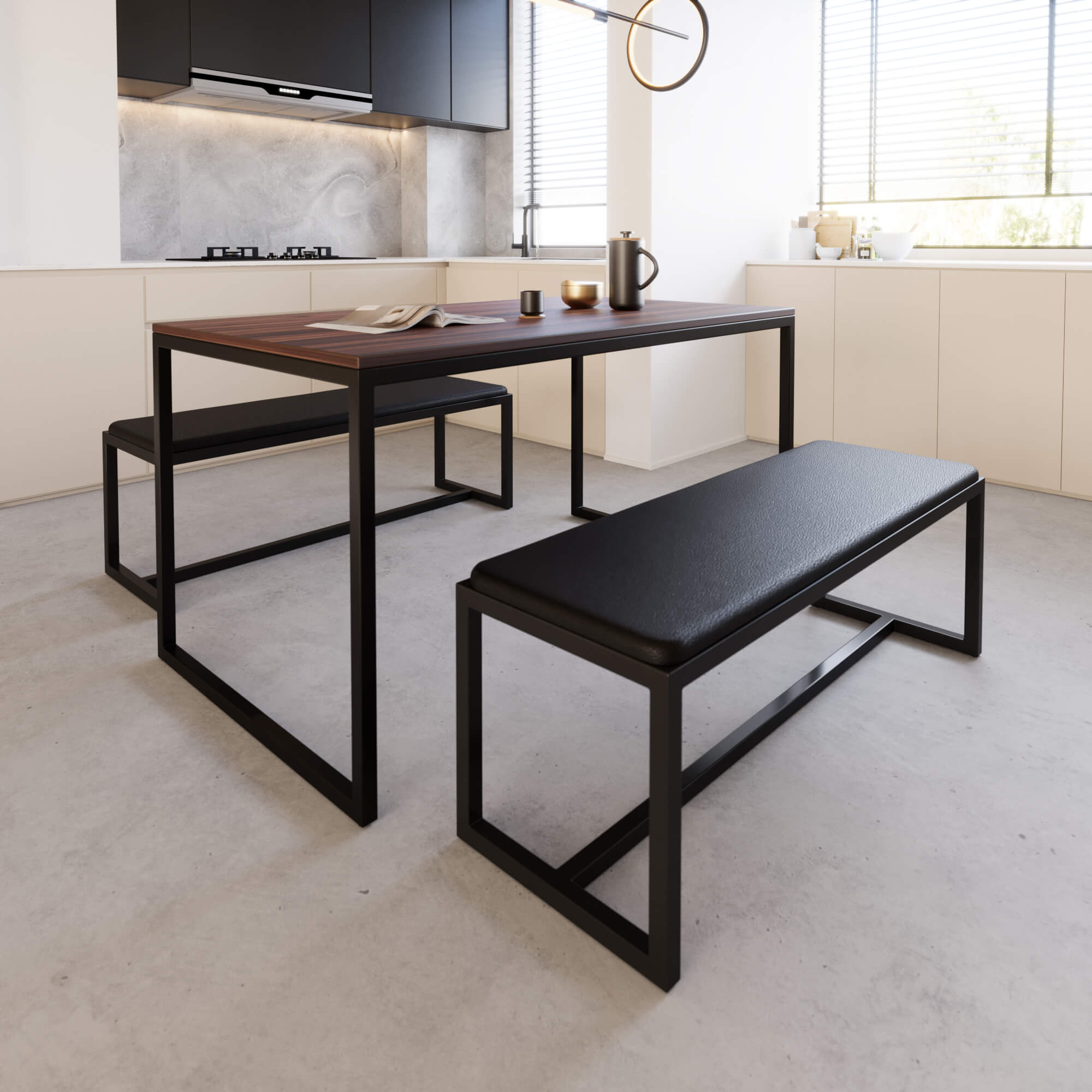 סט פינת אוכל ו-2 ספסלים מרופדים JIM אגוז