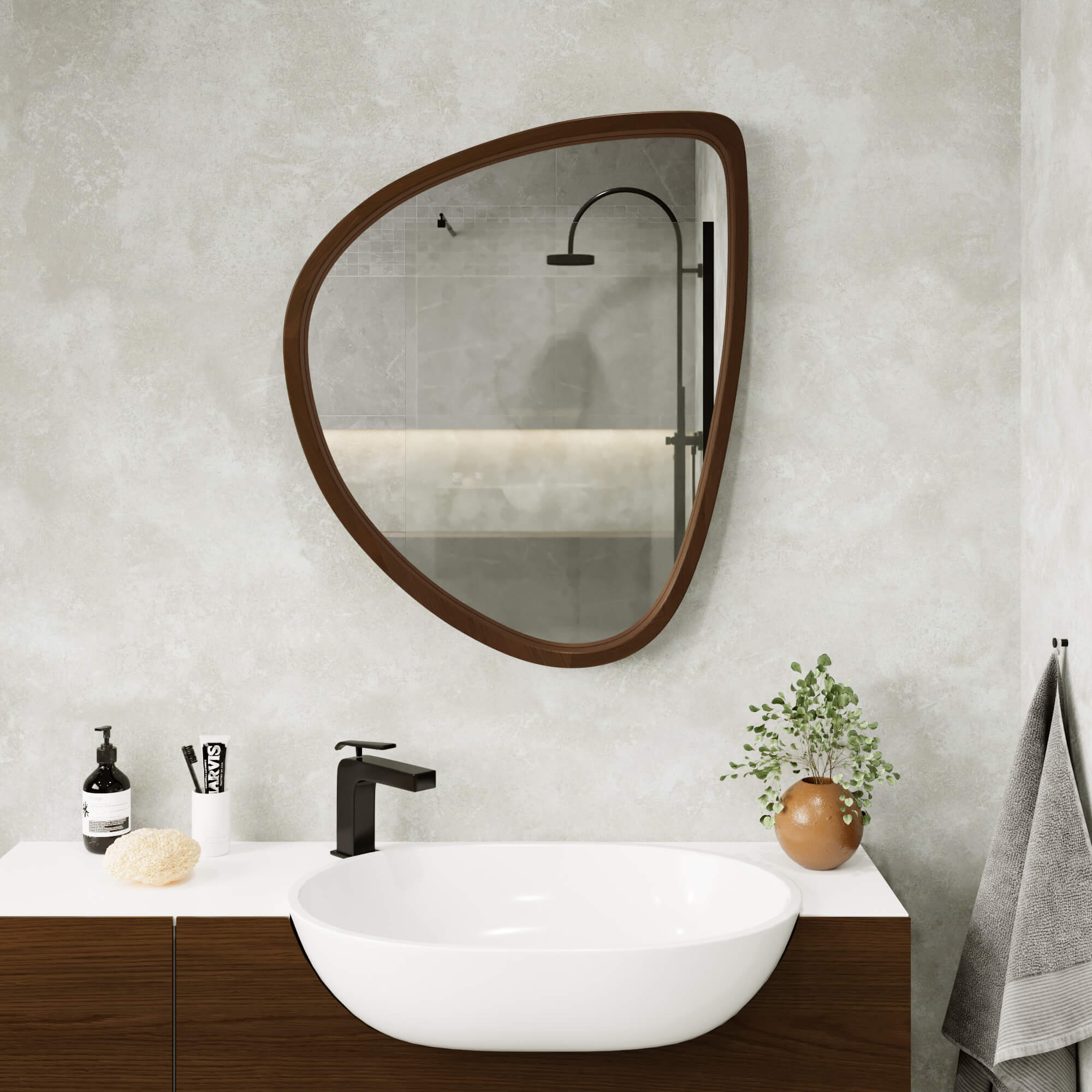 מראת עץ אמורפית אגוז מראת עץ אמורפית אגוז