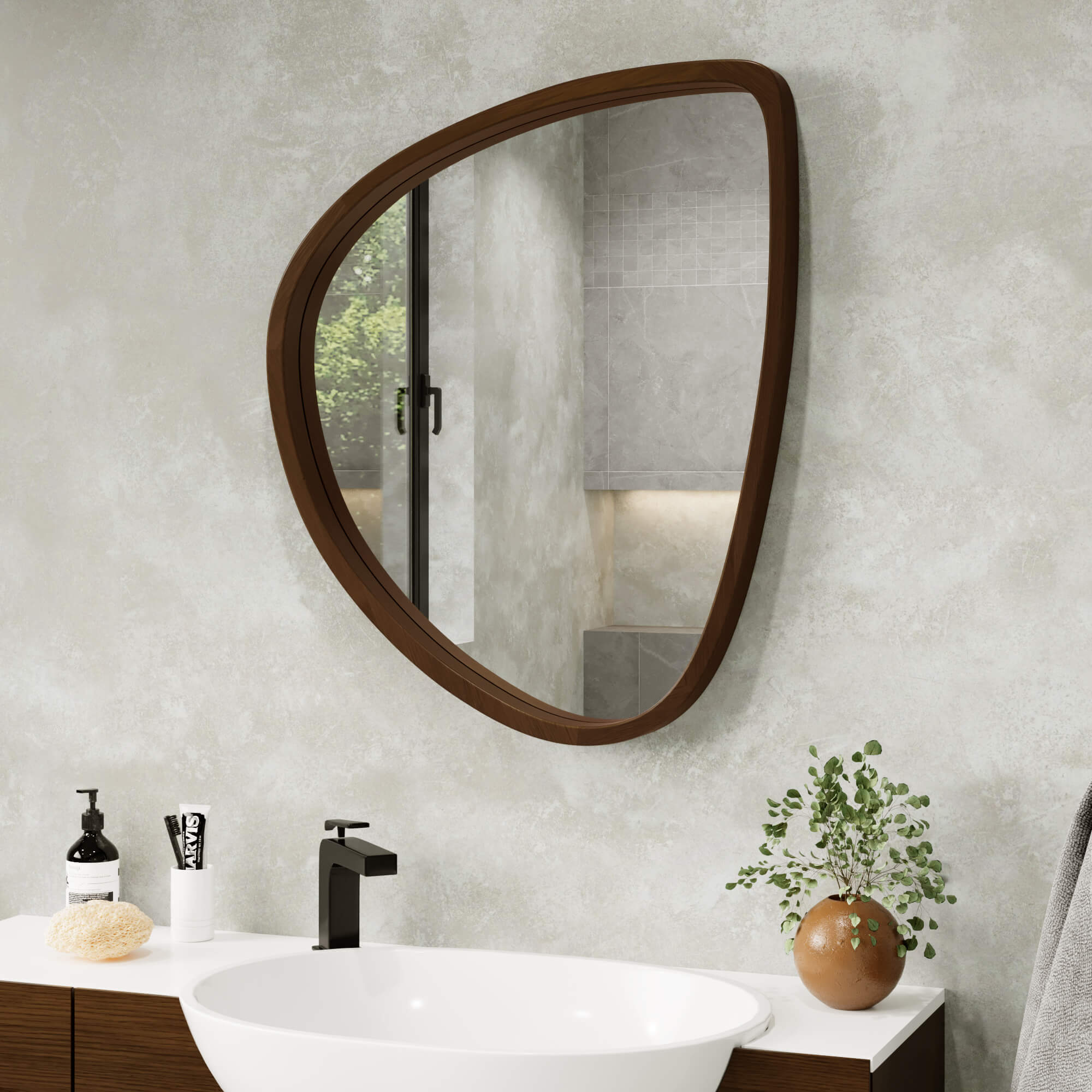 מראת עץ אמורפית אגוז מראת עץ אמורפית אגוז